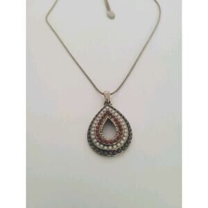 Natural Beauty Basic Ball Chain Teardrop Pedant Necklace 17+3” Silver‎ Boho